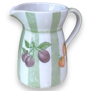 Vintage Green White Stripe Pitcher Bud Vase Cottagecore Coquette Grandmillennial